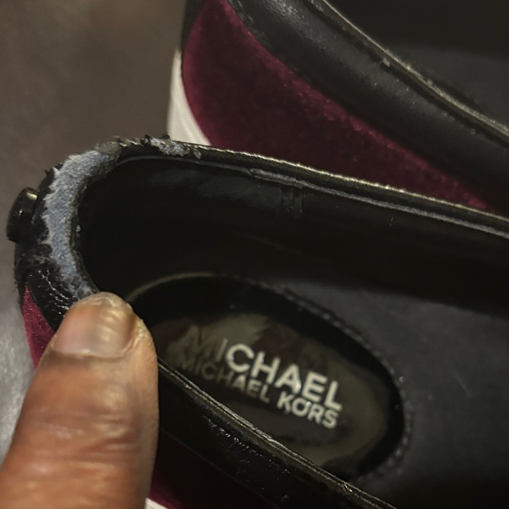 Michael Kors Dark Red Velvet Slip-Ons with Black Accents - tiny wears - Picture 6 of 13